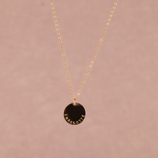 Medium Custom Disc Necklace (Small Arial Font)