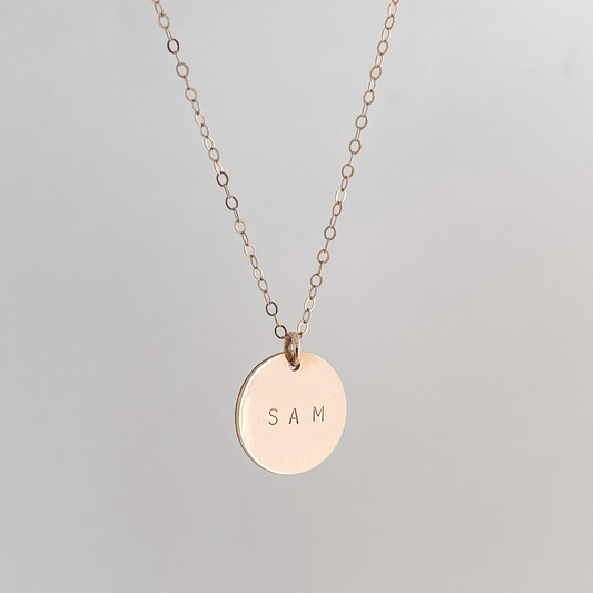 Small Custom Disc Necklace (Small Arial Font)